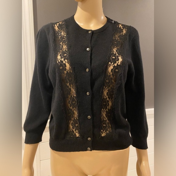 NWT Autumn Cashmere 3/4 Sleeve  Cardigan in Black size L - Picture 1 of 5